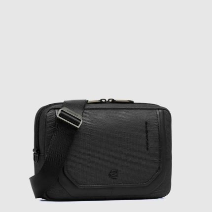 Piquadro Pochette uomo nero in pelle e tessuto riciclato Lyss
