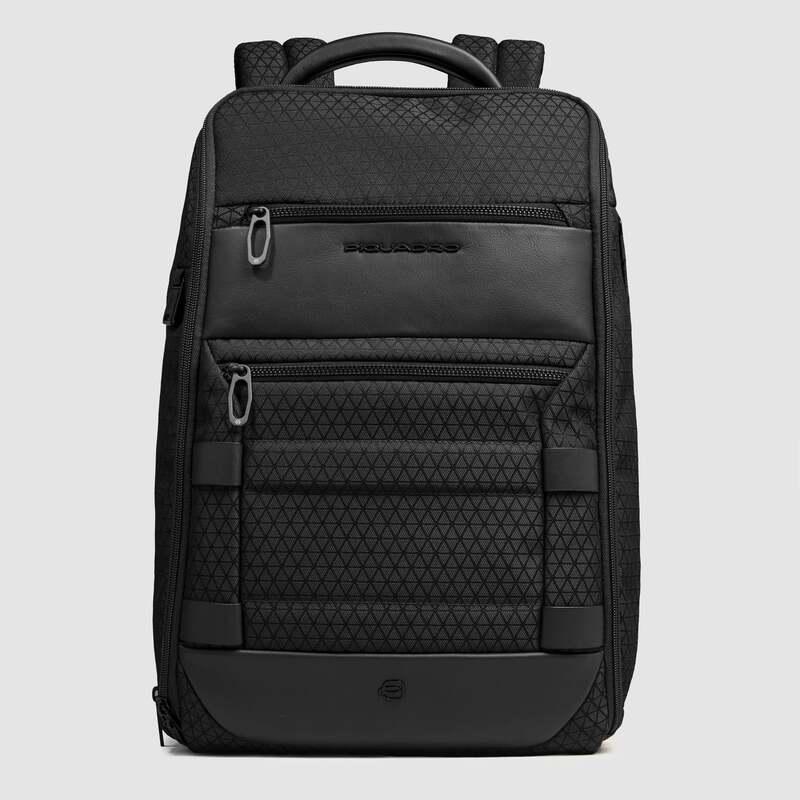 Piquadro Zaino da viaggio modulare 2 in 1 nero in tessuto e pelle porta pc 15,6" Hexagon Piquadro Zaino da viaggio modulare 2 in 1 nero in tessuto e pelle porta pc 15,6" Hexagon